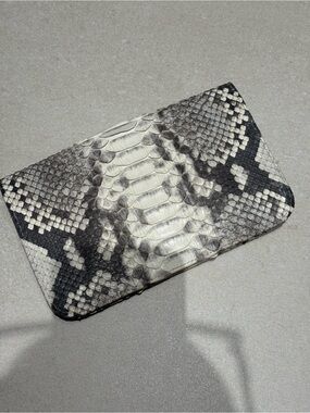 Snake-Embossed Clutch Wristlet in Black & Cream
